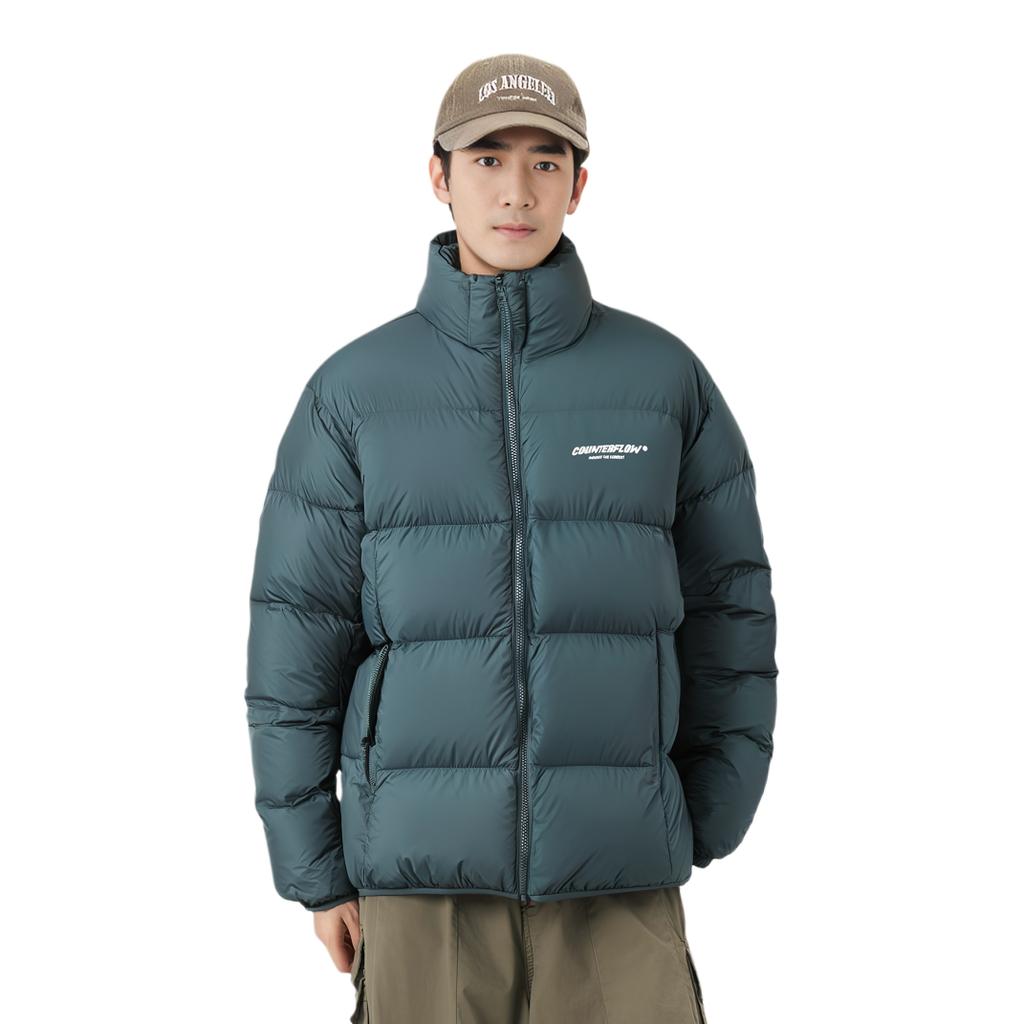Li Ning CF Su Series Letter Print Stand Collar Loose Short Down Jacket Unisex Outerwear Ocean-Blue AYMT275-2