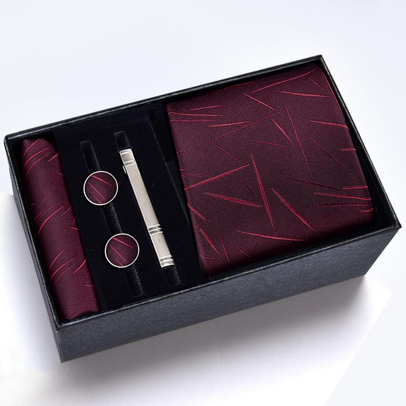 Gift Box Men'S Tie Square Scarf Cufflinks Tie Clip Five-Piece Set, Formal Business Blue Stripes