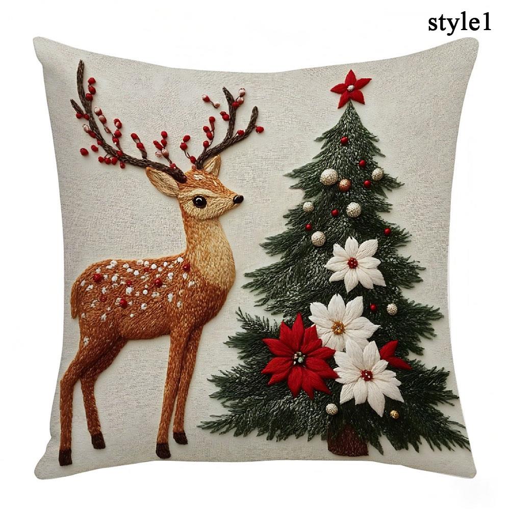 Christmas Pillow Cover Snowflake Velvet Jacquard Christmas Tree Elk Pillow Cushion Holiday Decoration Cushion Cover 3D Reindeer