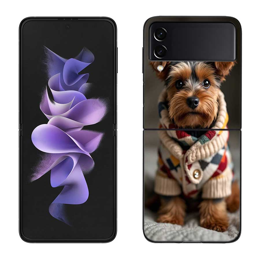 Yorkshire Terrier Dog Phone Case For Samsung Z Flip 7 6 5G Galaxy Z Flip 5 4 3 Black Hard Cell Cover Luxury PC Shell Coque