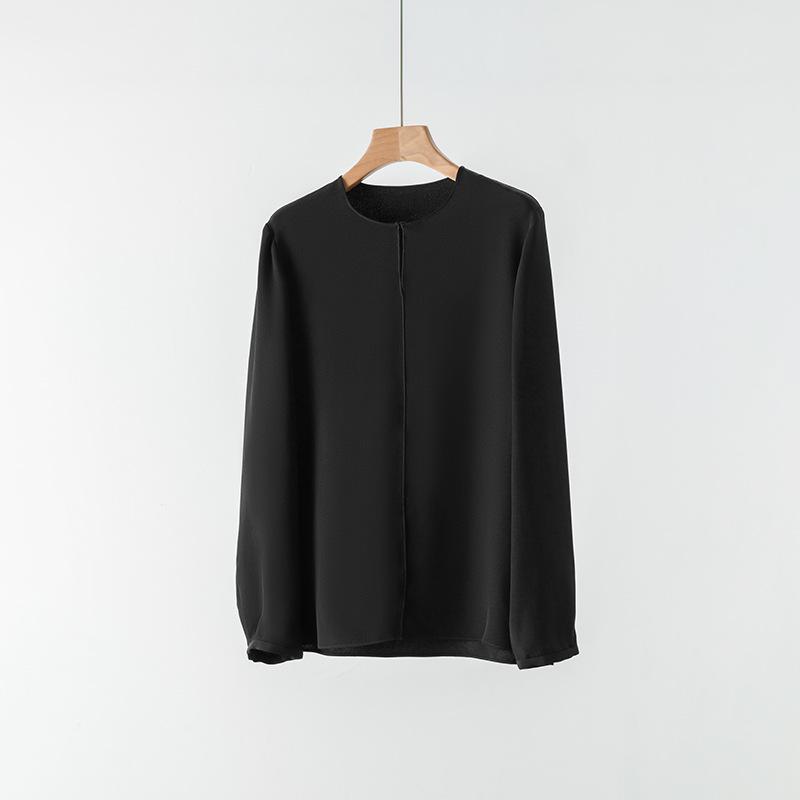 Women's Silk Long Sleeve Top - Mulberry Silk, Loose Fit, Round Neck, Spring & Autumn.