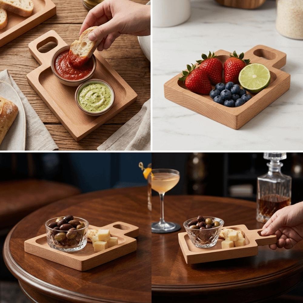 Square Handled Dish Wooden Snack Plate Durable Pastry Tray Food Arrangement