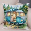 Happy Campers Pillow Case Double Print Decor Cartoon House Travel Car Cushion Cover for Sofa Home Soft Plush Pillowcase