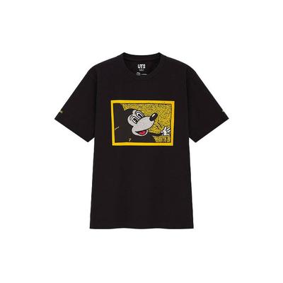 Uniqlo Animal Cartoon Print Fitted Crew Neck Short Sleeve T-Shirt Unisex Tops Black 431229-09