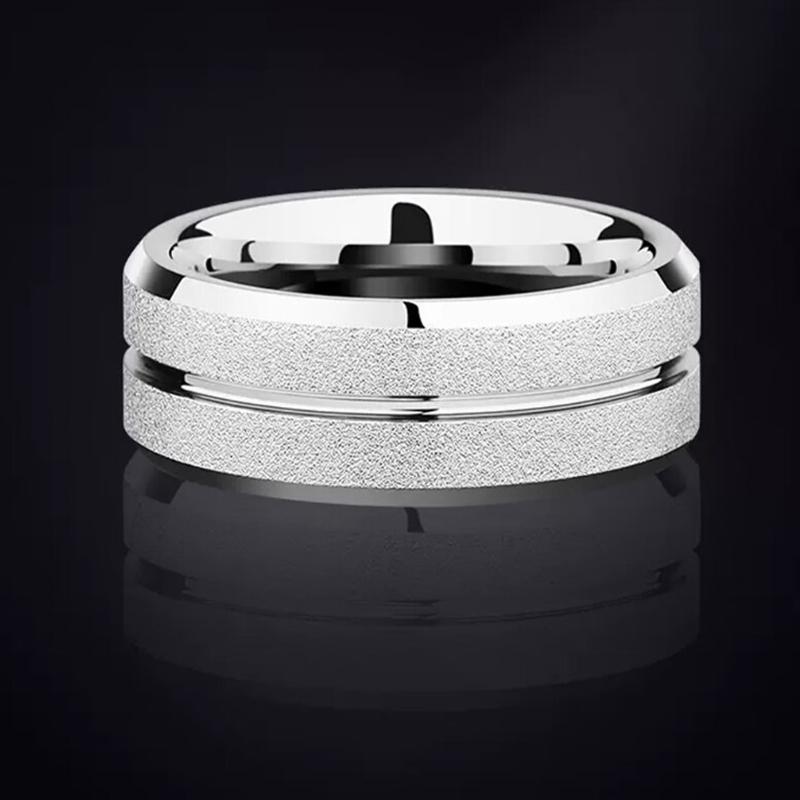 8MM Stainless steel Matte Rings For Women Men Deep Groove Hypotenuse Titanium Steel Ring Couple Fashion Waterproof Jewelry