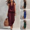 Women Summer Two Piece Sets Cowl Neck Sleeveless Top And Crop Pants Matching Sets Casual Going Out Lounge Outfit