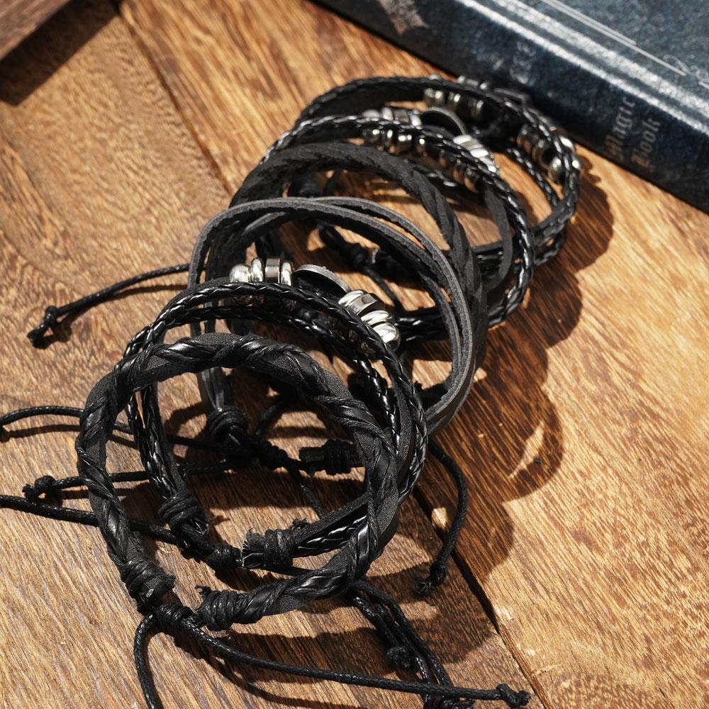 Pulseira de couro pirata caveira padrão estrela tecido metal rock joias para festa