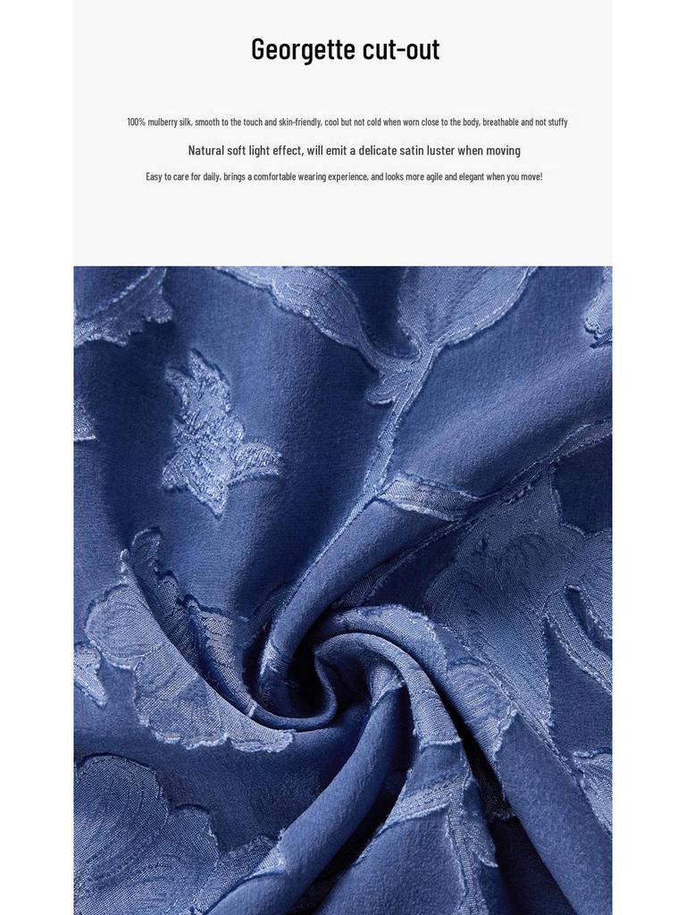 Ink Wash 100% Mulberry Silk Georgette Dress – Cutout Flutter Sleeve, Cinched Waist, New Chinese Style (Summer '26)