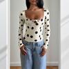 2025 Winter Fashionable Polka Dot Lace-up Slim Long-sleeved Women's T-shirt