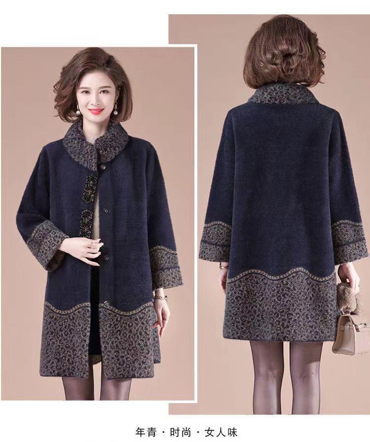 შემოდგომის დიდი ზომის ბეწვის ქურთუკი საშუალო ასაკის ქალებისთვის, დამზადებული წაულას კაშმირის ტანსაცმლისგან