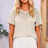 Women's Fashionable Casual Ice Silk Pleated Lace Round Neck Short Sleeve