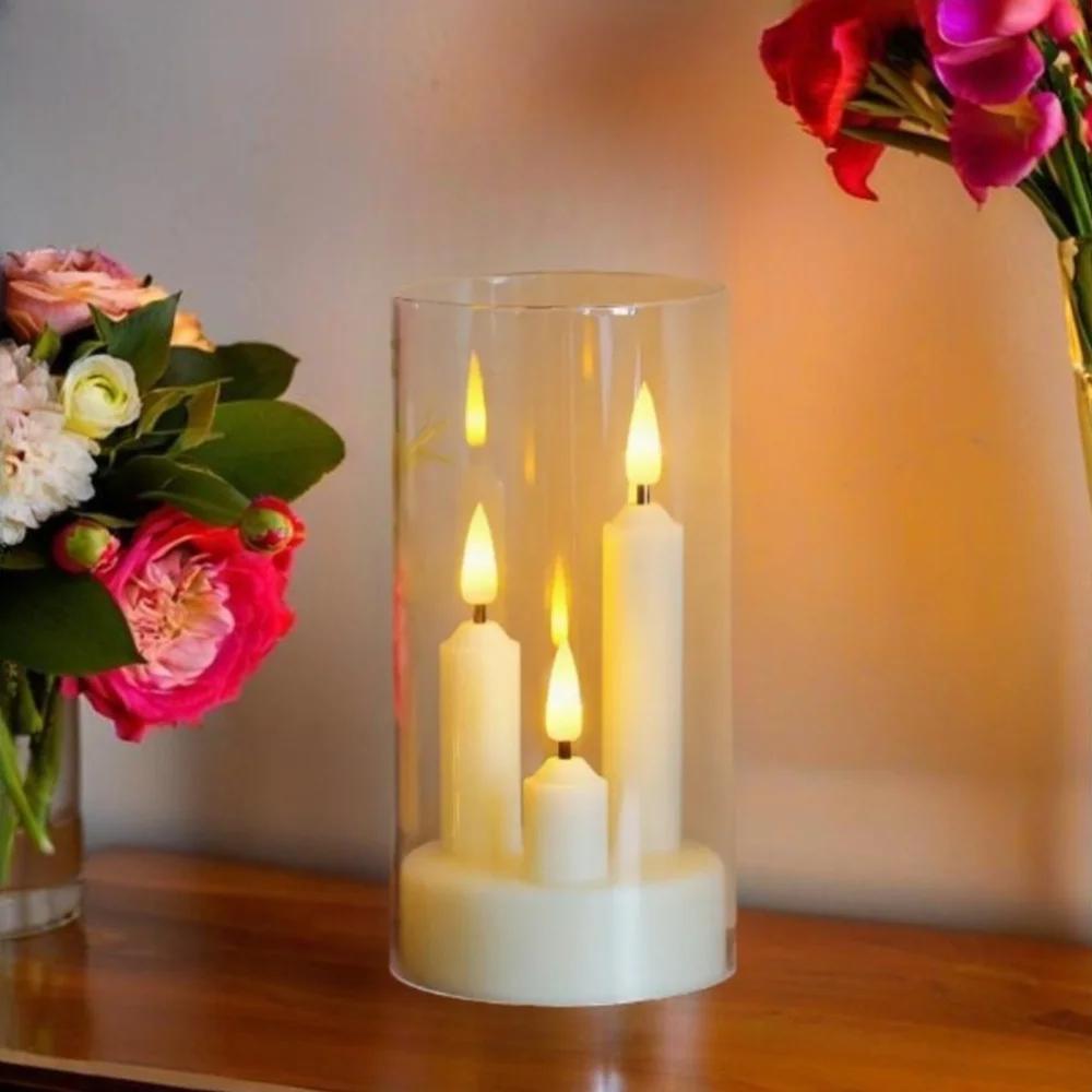 Uzaktan Kumandalı, Akrilik Kapaklı, Pille Çalışan Yaratıcı LED Sütun Mum 2'li Paket Ortam Lambası