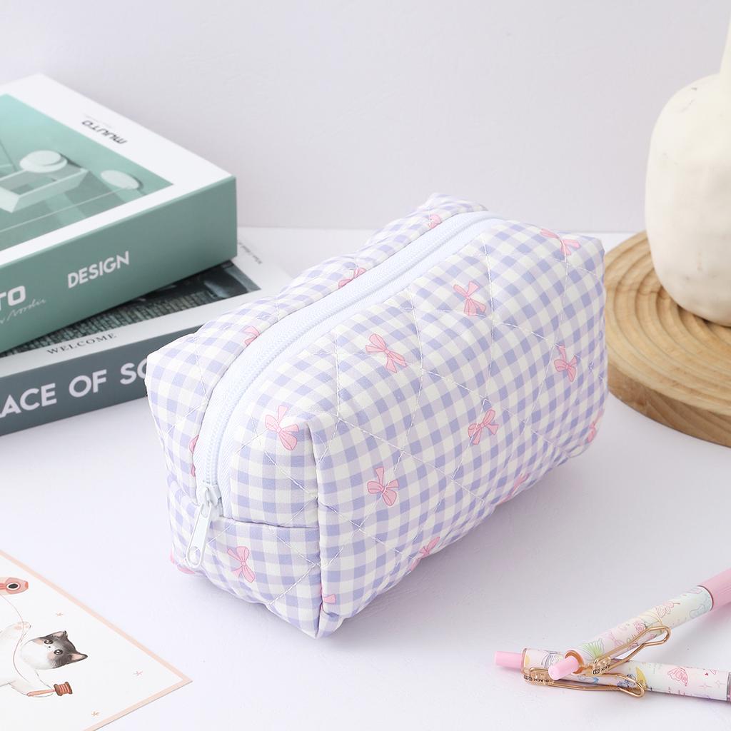 1pc Plaid Bow Pattern Pencil Case, Spacious, Large-Capacity, Fashionable and Portable School Supplies, Back-to-School Essentials