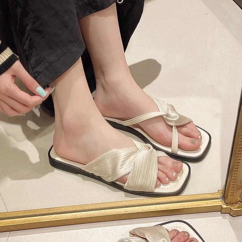 Mode Sommer Schuhe Damen Square Toe Slipper Retro Open Toe Flache Damen Freizeit Pantoletten Schuhe Outdoor Damen Sandalen Zapatos De Mujer