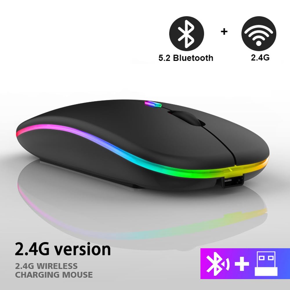 Kabellose Maus mit Bluetooth 5.2, Geräuschlose Bedienung, Sofortige Verbindung, Ultradünn, Kompakt, USB-wiederaufladbar, 2.4GHz, 3-stufige DPI-Umschaltung, Hoch