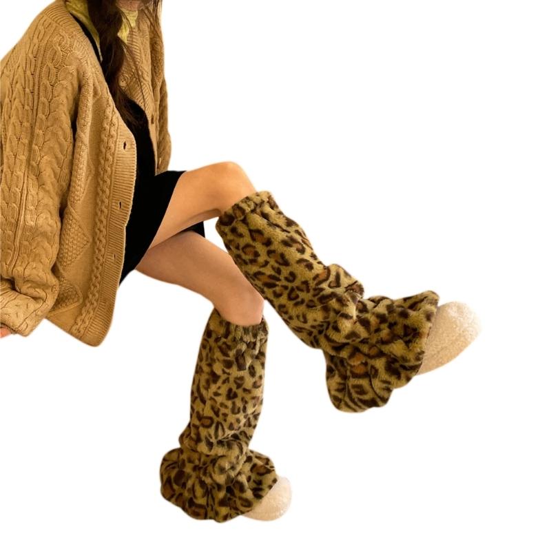 Leopard Leg Warmers Japanese JK Lolita Socks Fur Sets Ankle Winter Leg Warmers