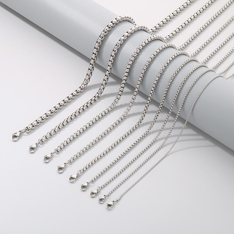 Stainless Steel Necklace Square Pearl Chain Men'S And Women'S Titanium Steel Necklace, Accessories, Necklaces