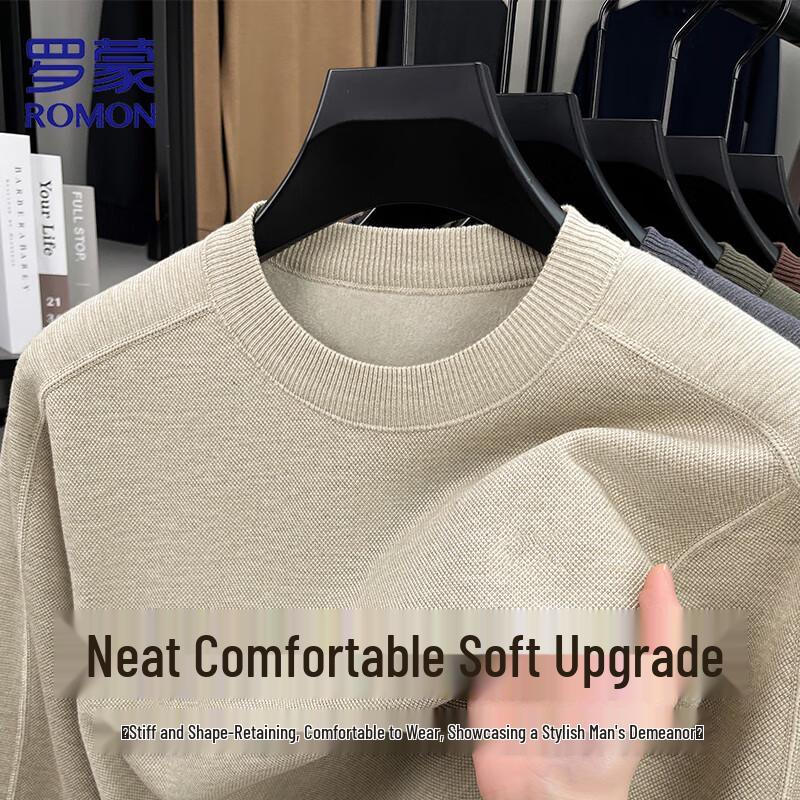 ROMON Men's Crew Neck Long Sleeve Knit Sweater