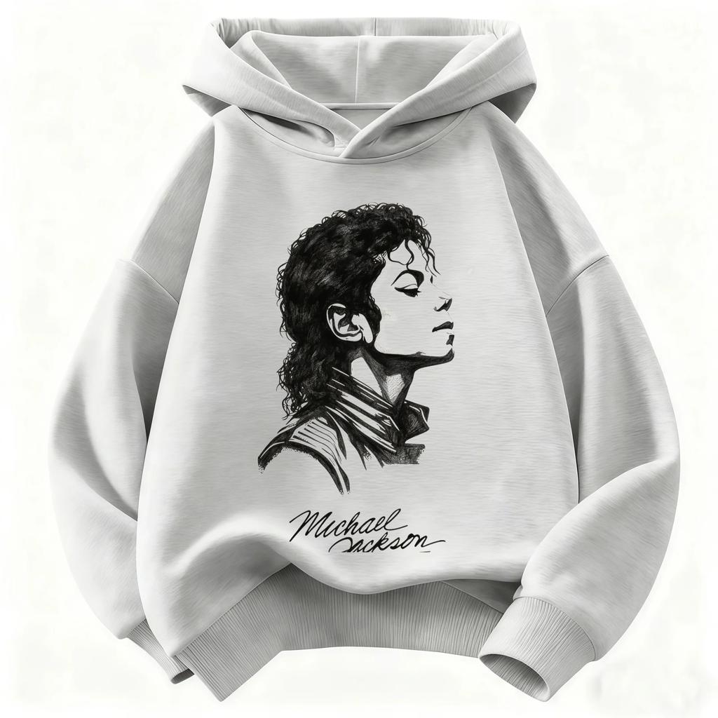 New Michael Jackson Style Printed Hoodie Men Women Vintage Pop Music King Graphic Pullover Casual Fashion Loose Sweatshirt