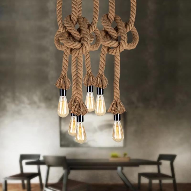 Industrial Vintage Hemp Rope Pendant Lights Attic Personality Indoor Lightings For Loft/Living Room/Bar Pendant Chandelier