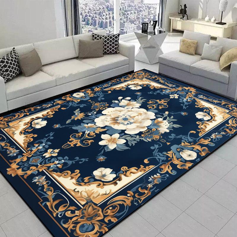 Carpet for Living Room European Classical Blue Flower Carpet Non-slip Bedroom Large Area Floor Mat Washable Cloakroom Lounge Rug