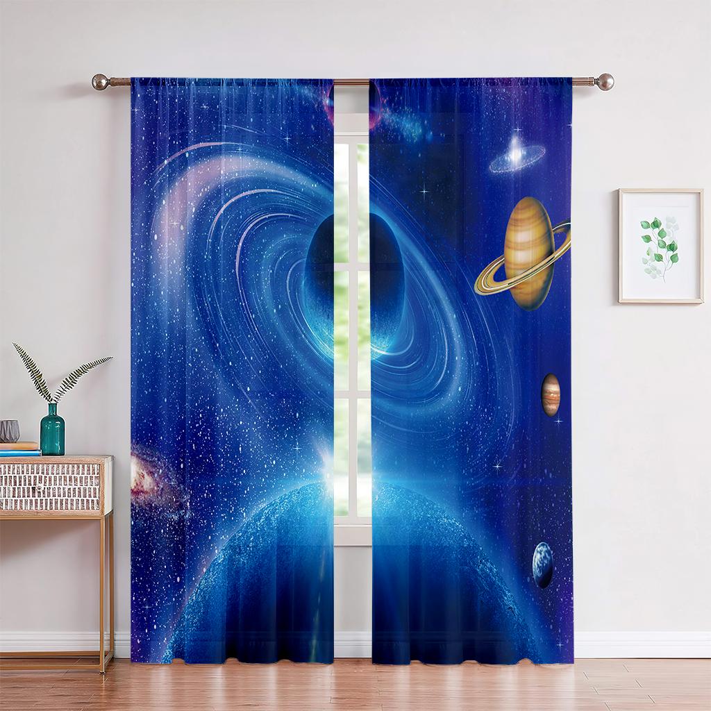 Verträumter Universum Sternenhimmel 3D-gedruckter Vorhang für Schlafzimmer, Wohnzimmer, Arbeitszimmer, dekorativer Vorhang, leicht zu waschen und zu pflegen, 2 Stück