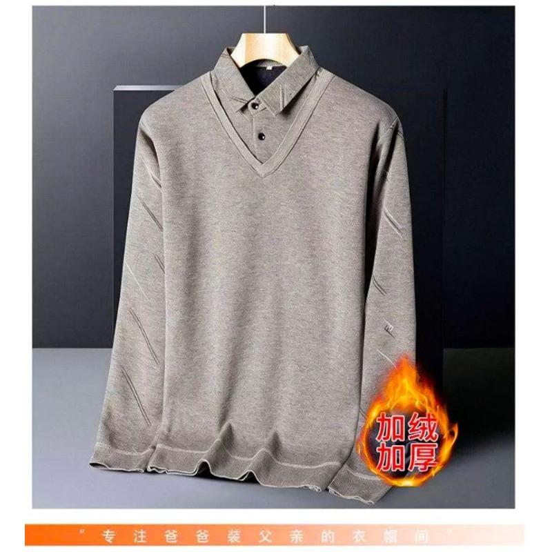 Snow Flying Mens Fleece Thick Fake Two Piece Sweater Casual Warm Base Layer