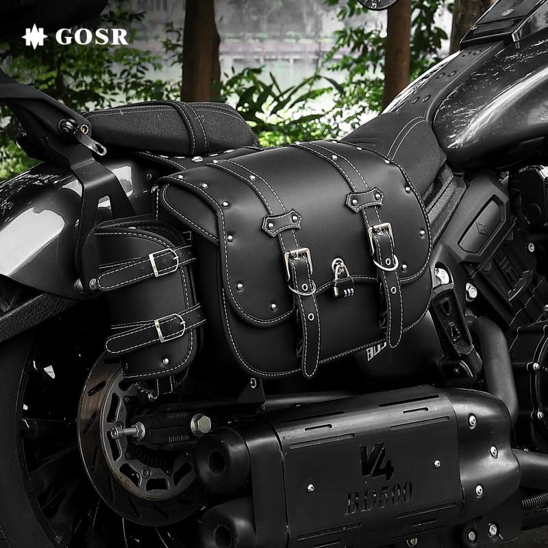 Universelle Motorrad-Seitentasche QJ300 GSR Jialing Wuyi Roller - Wasserdichte PU-Leder-Satteltasche mit Getränkehaltern