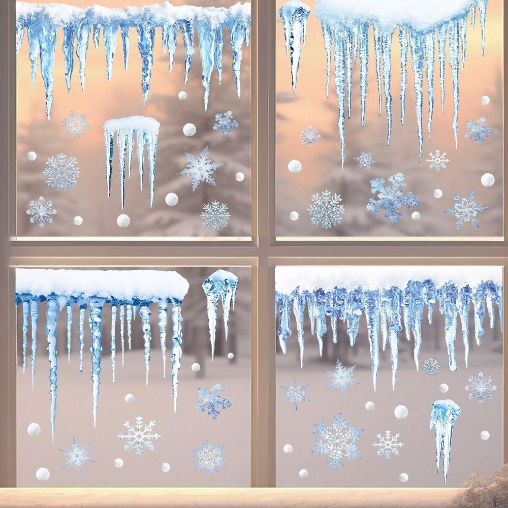 Snowflake PVC Christmas Window Stickers Reusable Whole Sheet Xmas Wall Sticker Electrostatic Christmas Window Decals Kids Room