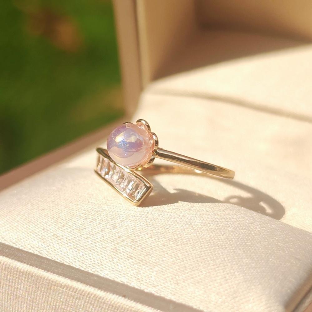 1 Piece Fashion Purple Imitation Pearl Small Flowers Opening Adjustable Rings for Women Cubic Zirconia Ring Jewelry Wedding Party Accessories