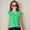 2024 Summer New V-neck Sleeveless Vest Mercerized Cotton T-Shirt Women's Slim Thin Versatile Simple T-shirt Top