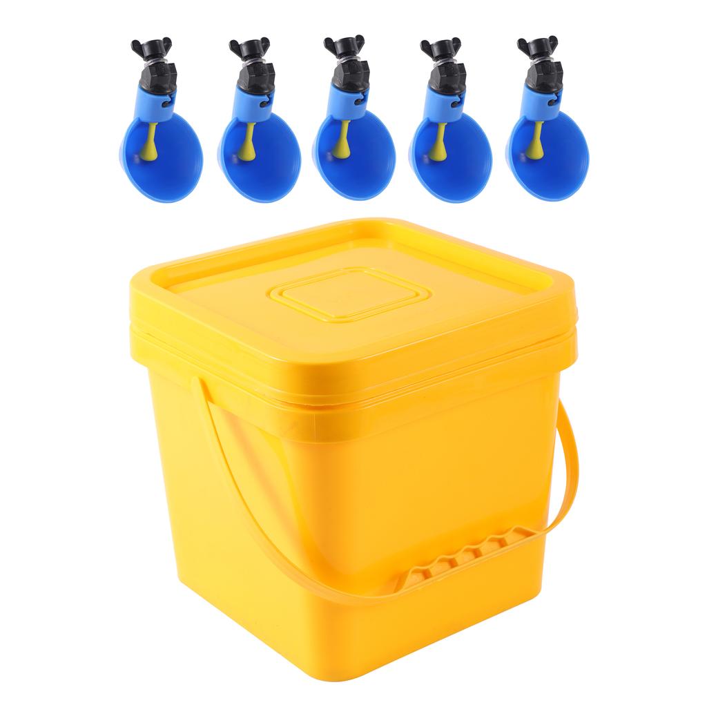 5L Quail Chicken Drinking Bucket With Drinking Cup Portable Thickened Bucket With Lid Square Pet Food Storage Plastic Bucket