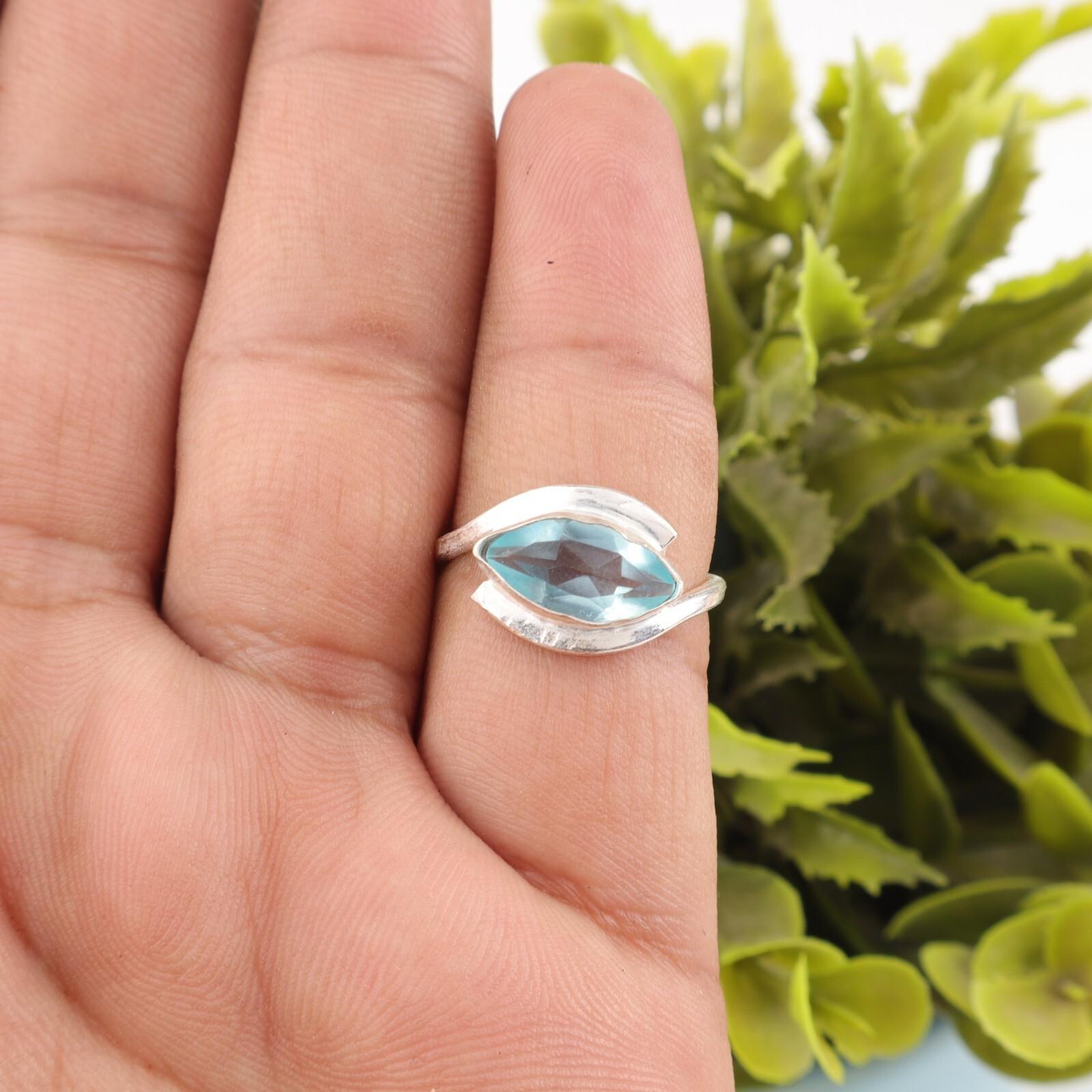 

Sky Blue Topaz Gemstone Ring 925 Sterling Silver Handmade Jewelry Stylish Ring RR-60-8 13