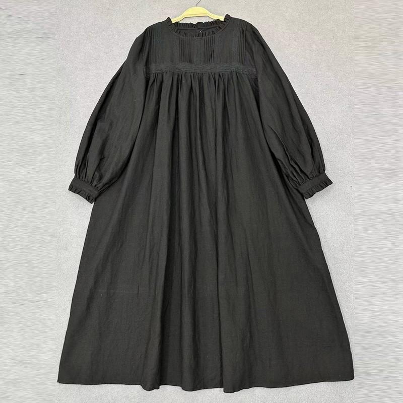 Johnature Japonské ženy Lesní šaty Vintage akordeon plisovaná krajka Volné Jednoduché Jednobarevné Podzimní Dámské Šaty