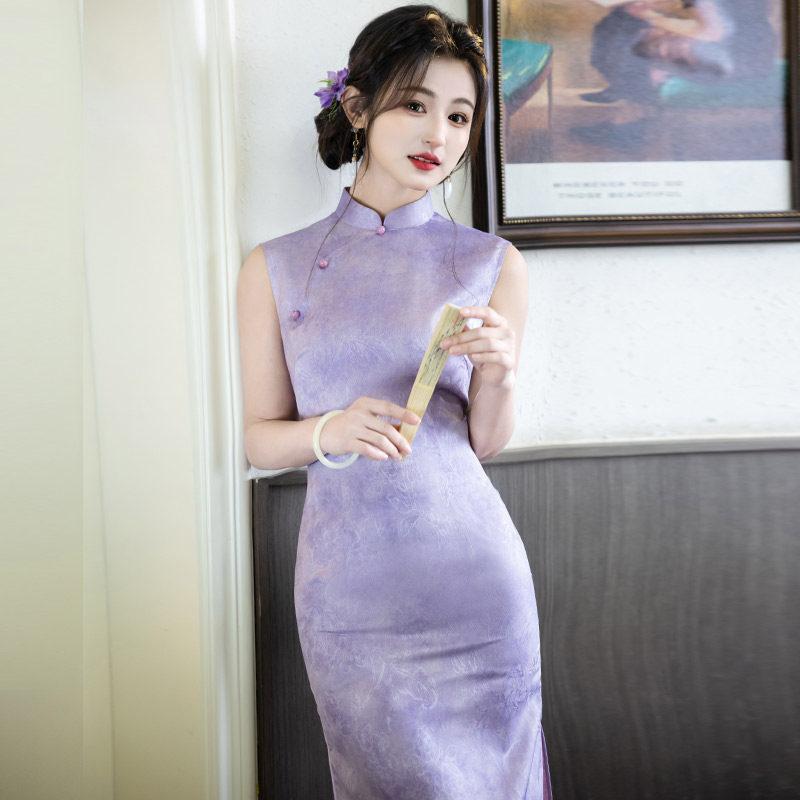 Purple Sleeveless National Style New Chinese Long Cheongsam Improved Young 1011 New Women's Premium Summer