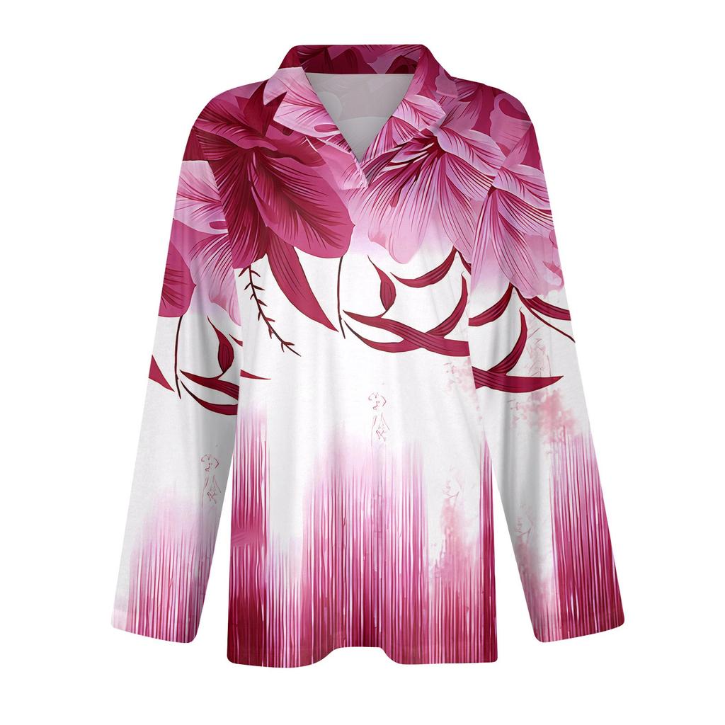Women's Fashion Leisure Long Sleeve V Neck  Flower Printing  Top