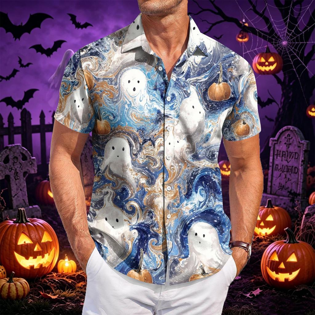 Men's Halloween Printed Short Sleeve Casual Shirt