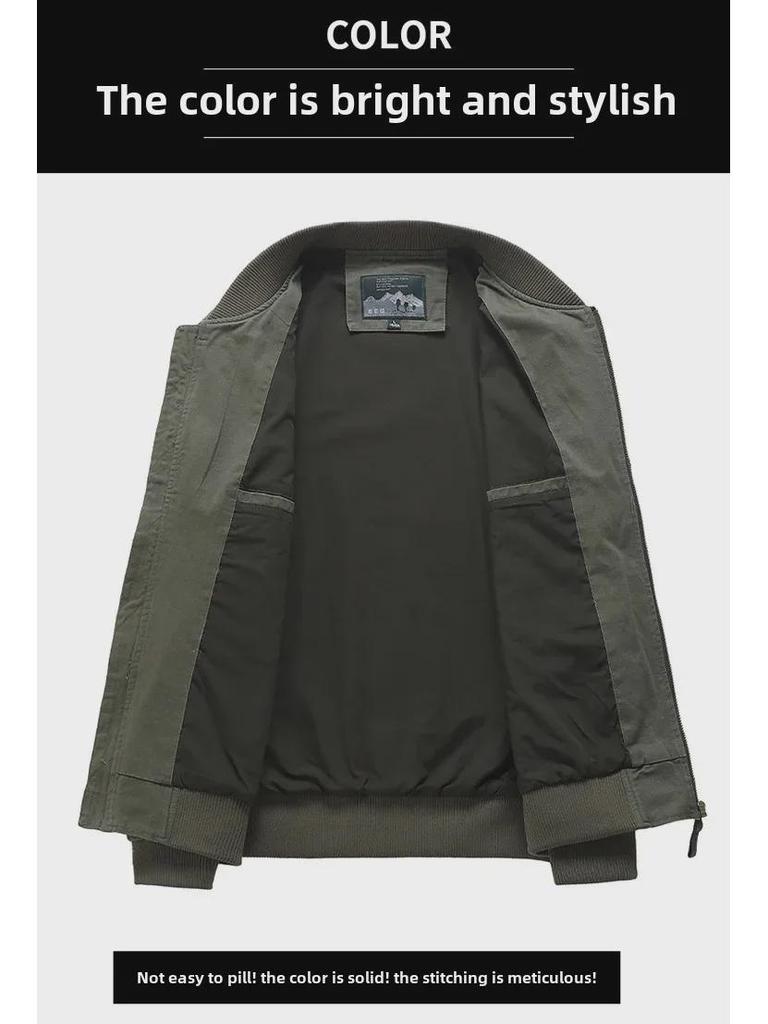 Men’s Spring/Autumn Baseball Cotton Jacket – Loose Fit, Casual Workwear, Functional Design, Large Sizes Available.
