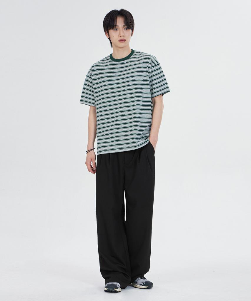 GLW [Unisex][Summer Fabric] Double-Pleat Wide Elastic Waist Slacks Black
