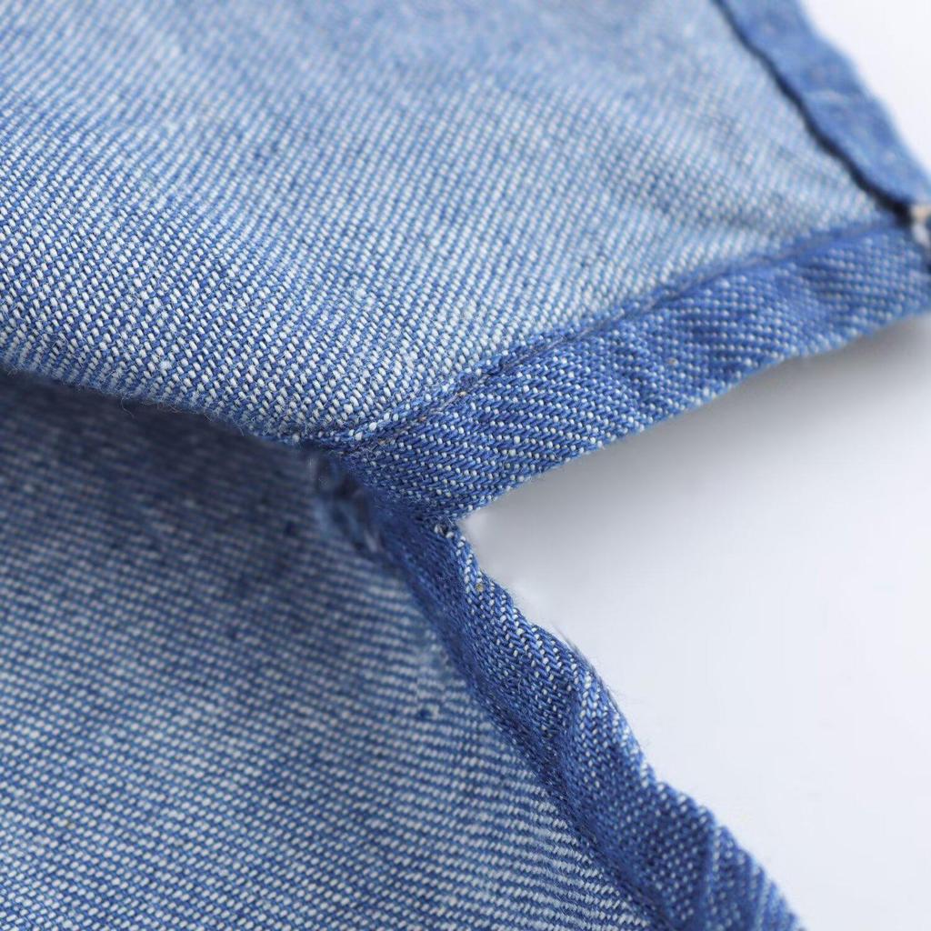 2025 Spring Women's Denim-Look Cotton Point Collar Long Sleeve Shirt (European/American Style)