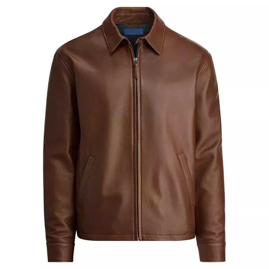 Giacca da uomo marrone in vera pelle di agnello fatta a mano con strisce morbide ed eleganti