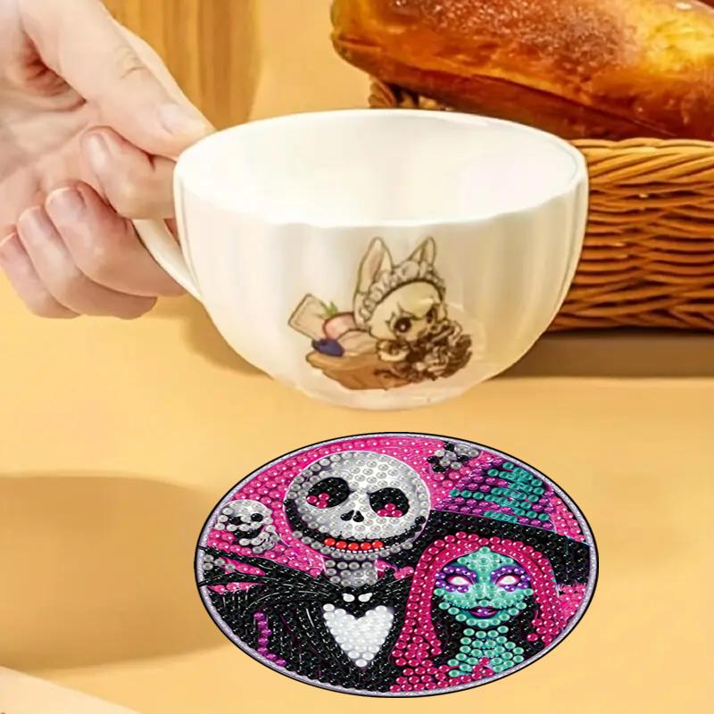 8 Pieces/set Disneys The Nightmare Before Christmas Series Diamond Painted Coasters DIY Diamond Art Coasters 5D Full Diamond Diamond Coasters