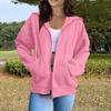 Women's Casual Fashion Solid Color Long Sleeved Zippered Hooded Sweatshirt