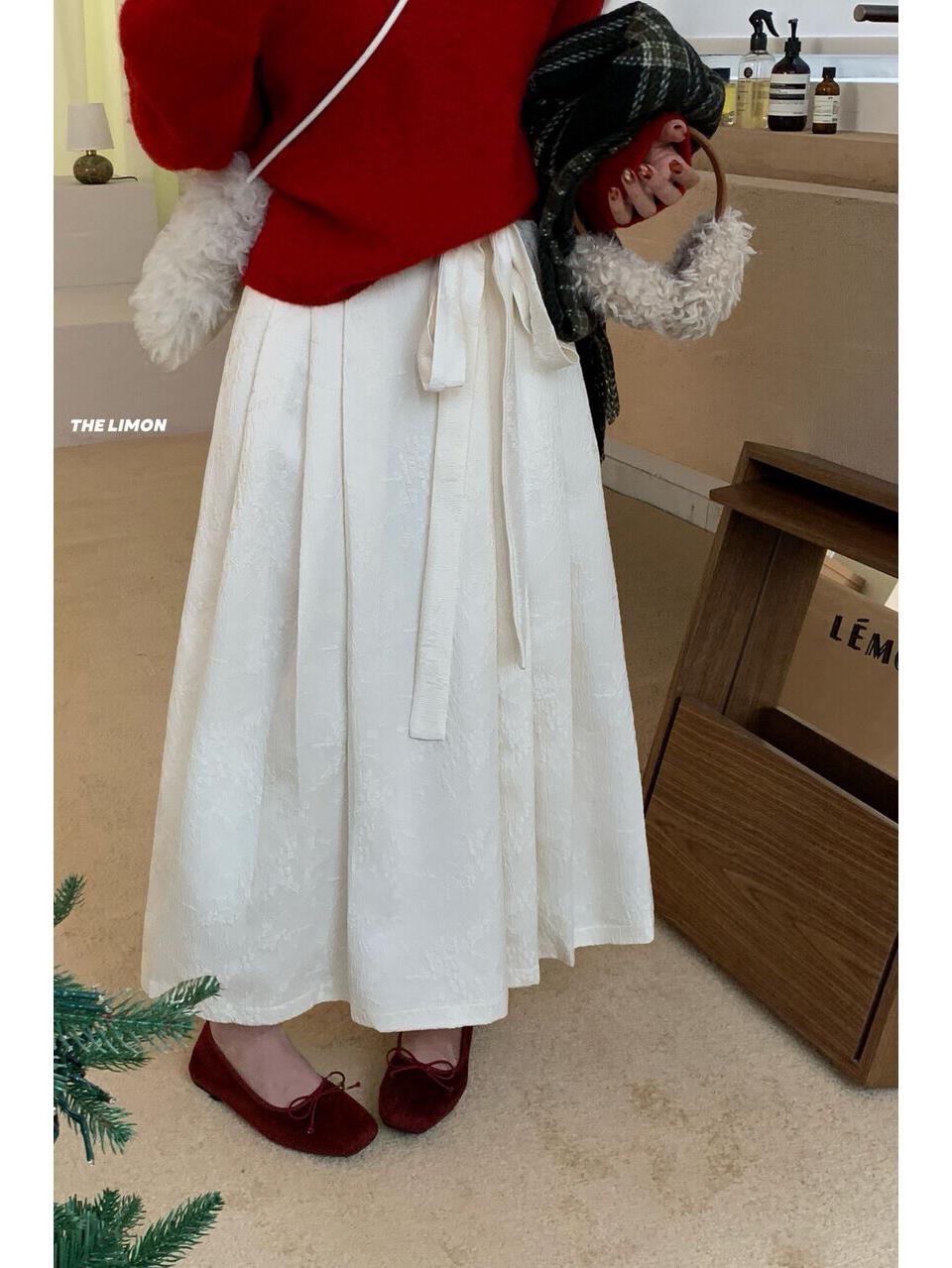 

Winter 2025 Limon Lemon Green Tea Chinese-Style Lace-Up Pleated Midi Skirt for Women Medium