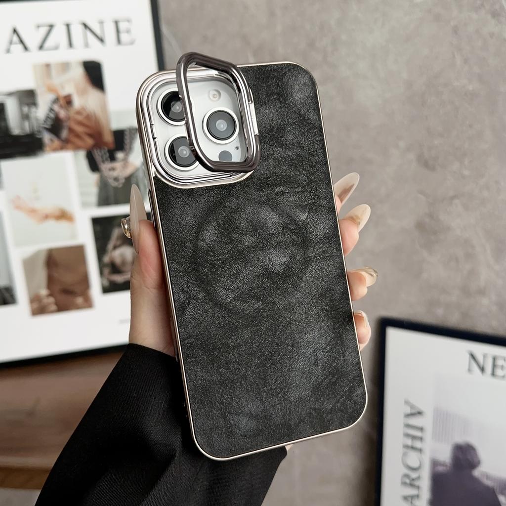 New Plated Lens Ring Bracket for Plain Leather Magnetic Suction Mobile Phone Cases IPhone 16 Pro Max, 15, 14, 13, and 12 Series
