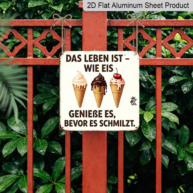 2D Flat, 1pc Vintage Ice Cream & German Dessert Slogan Metal Sign - Retro German Text Wall Plaque, Durable Aluminum Kitchen/Cafe Decor, Sweet Gift
