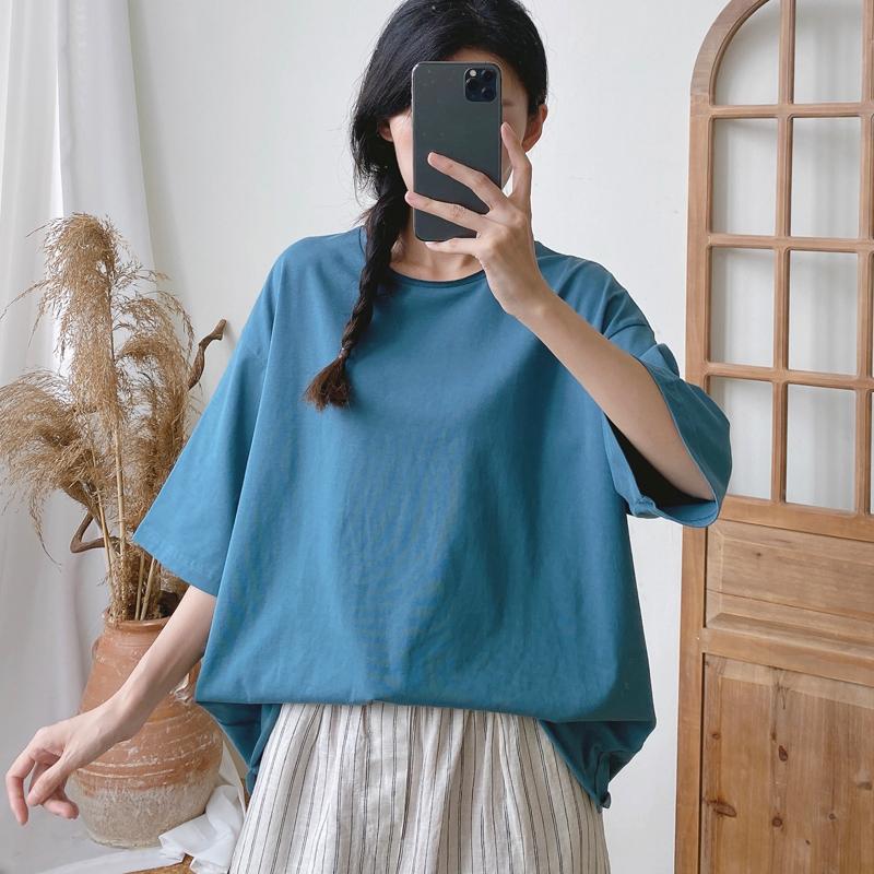 Johnature Summer Casual Solid Color Simple Women Tops All Match O-neck Short Sleeve Loose Female T-Shirts