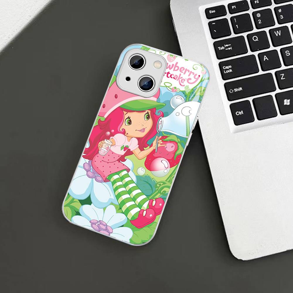 S-Strawberry-shortcake Girl Tempered Glass For Iphone 14 13 12 11 Pro Mini XS MAX 14Plus X XS XR Cover