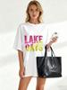 Lake Days Oversized T Shirt Black Pink And Yellow Gradient Text Sun Rays Print Summer Beach Vacation Wear