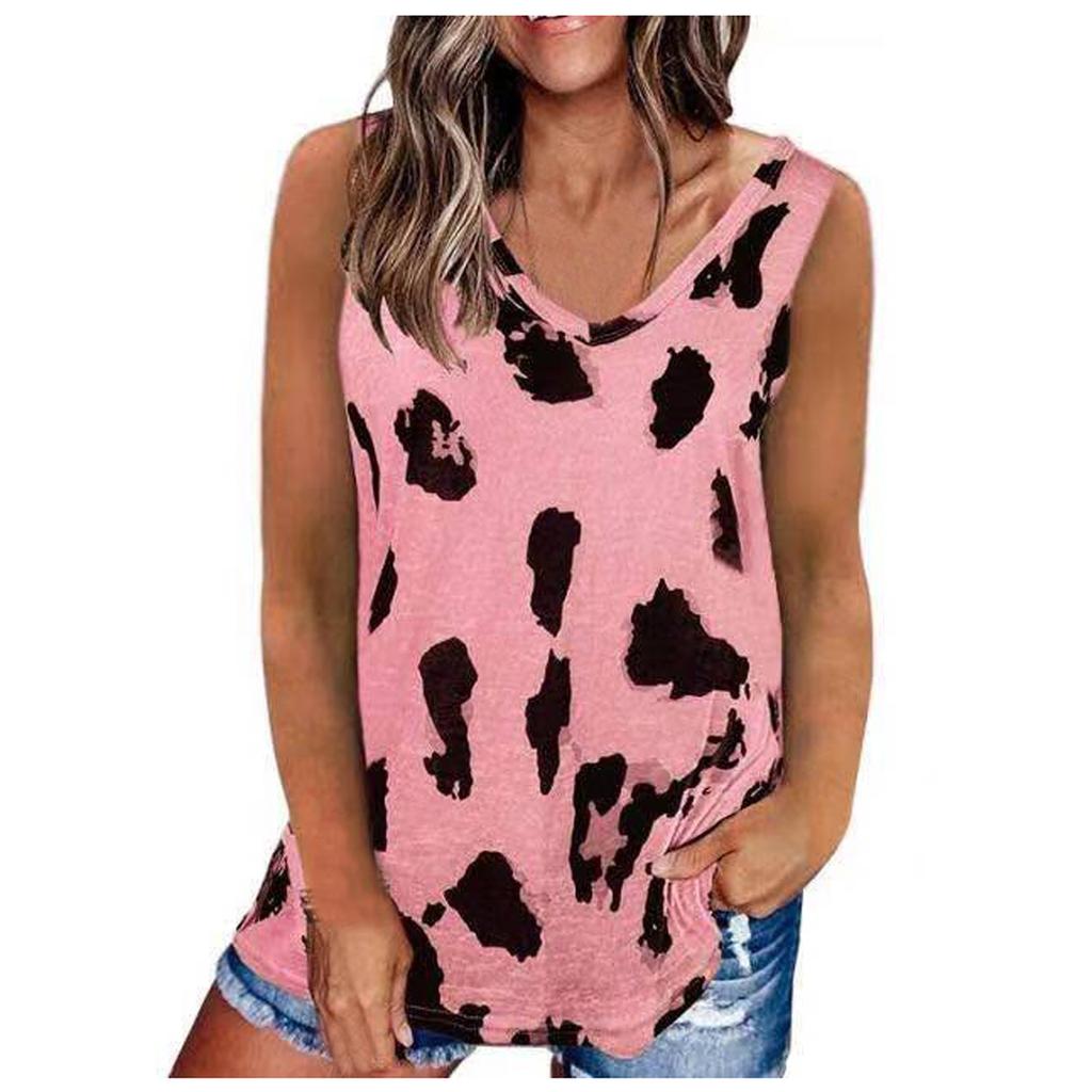 Women's Fashion Summer Leopard Print Loose Round Neck Sleeveless Vest Tops
